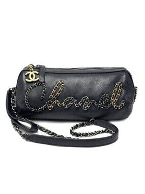 Chanel Bag Chain Shoulder 2-Way Logo Black Silver Gold Lambskin